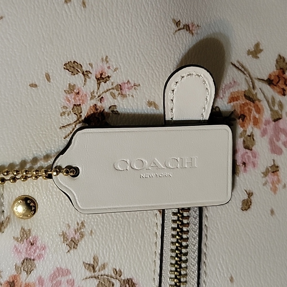 Coach Gallery Tote W/Rose Bouquet Print, Coated Canvas, Leather Detail - Picture 6 of 16